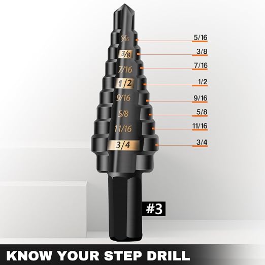 KSEIBI #3 HSS Step Drill Bit Set 1/4-3/4" with 3/8 Shank - Black Oxide Finish for Metal, Wood, Plastic Drilling - Durable, Precision Multi-Sized Bits with 3-Flat Shank 575045