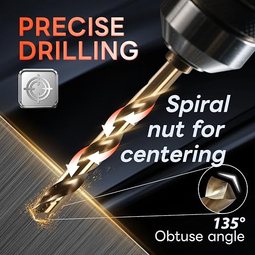 COMOWARE Metal Drill Bit Set, 19 Pieces, HSS-E M35 1-10 mm Drill Bit Set, Spiral Drill Bit Set, Professional for Metal, Steel, Iron, Self-Centring for Metalworking Drill Accessories