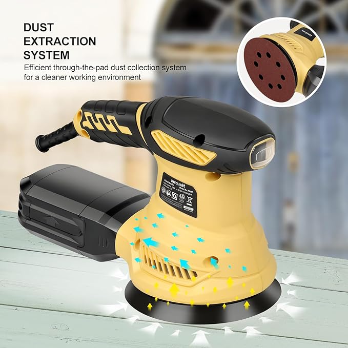 Random Orbital Sander, 2.5Amp 4.9-Inch Corded Palm Sander, Max 13000 OPM Electric Drywall Sander with 6 Variable Speed, 20Pcs Sandpapers and Dust Bag for Woodworking, Sanding, Polishing