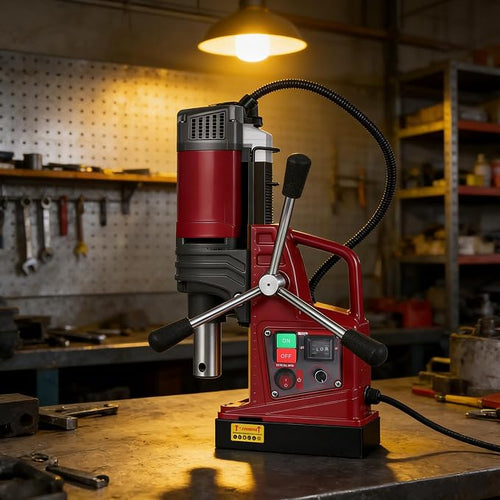 1.57 Inch Magnetic Drill Press, 210mm Max Stroke, 13000N Magnetic Force, 1550W 820 RPM Portable Electric Mag Drill Machine for Metal Drilling, Industrial Grade with Drill Chucks & Annular Cutters Kit