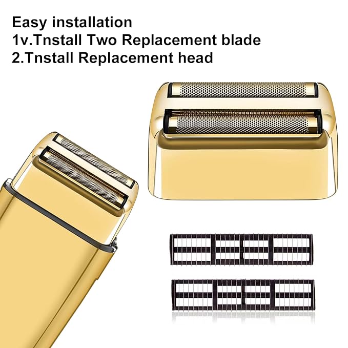 Gold Replacement blades Foil and Cutters Compatible with BaBylissPRO Barberology FXFS2 Shaver foil Replacement Heads(1 pack ）