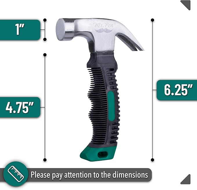 Mr. Pen- Claw Hammer, 8oz, Dark Green, Magnetic, Small Claw Nail Hammer for Women for Camping, Wood Working, House Repairs, Claw, Stubby, Tack