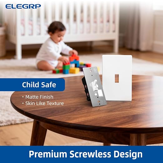 ELEGRP Digital Dimmer Switch for LED/CFL, Toggle Dimmer Switch with Decorative Frameless Design Wallplate, Single Pole/3-Way, UL Listed, 6 Pack, White