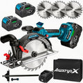 AwxryoX 6-1/2" Cordless Circular Saw,Brushless Sierra Circular with 2 x 6.0Ah Battery & 3 Blade,Electric Hand Circle Saw 0-45° Cutting Bevel,Max Cut Depth 2-1/4"(90°),1-7/16" (45°) for Wood Metal PVC