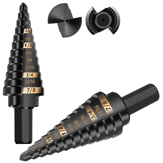 KSEIBI #4 HSS Step Drill Bit Set 3/16-7/8" with 3/8 Shank - Black Oxide Finish for Metal, Wood, Plastic Drilling - Durable, Precision Multi-Sized Bits with 3-Flat Shank 575050