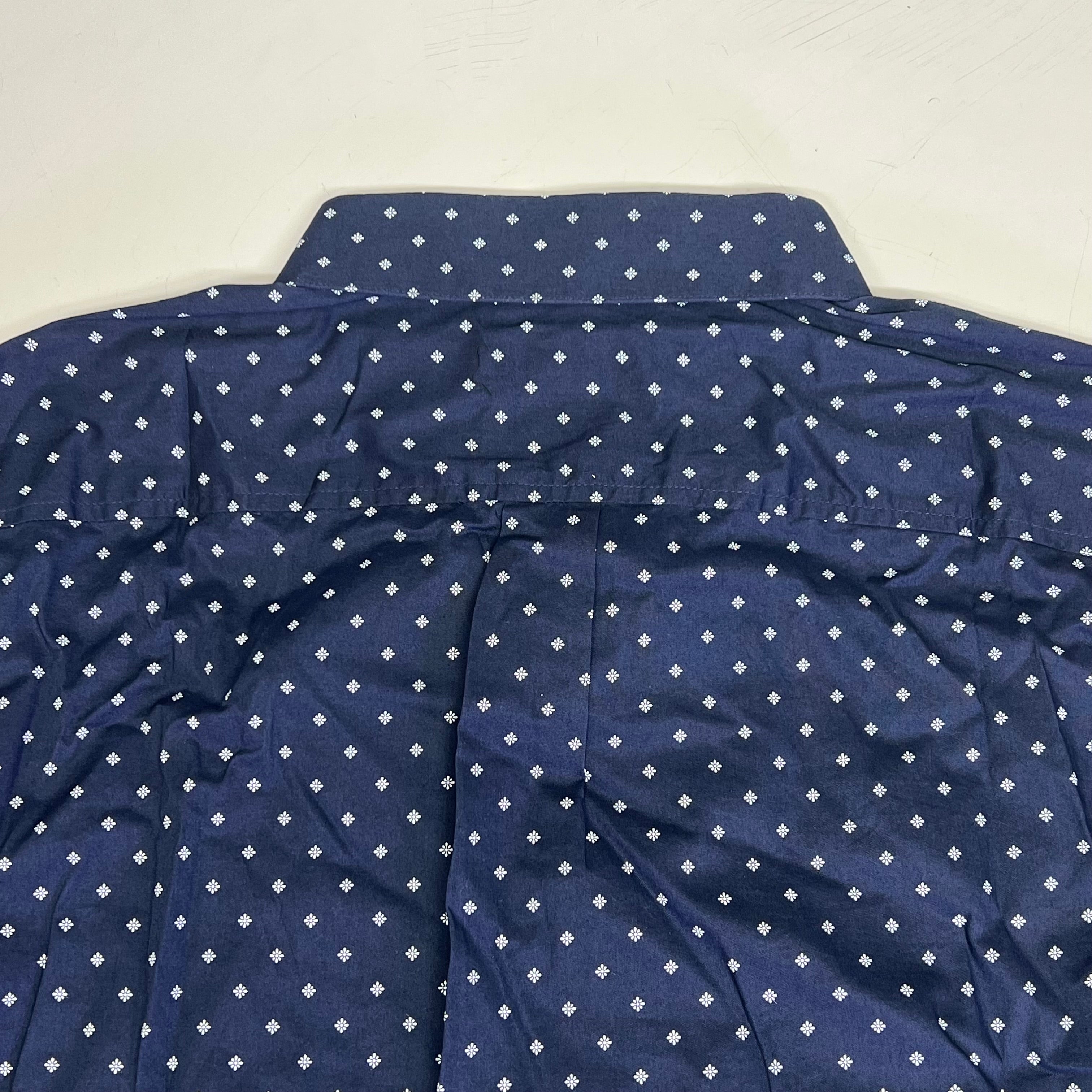 DOCKERS Stain Defender Button Up Shirt Daisy Pattern Men's Sz XXL Navy Blue