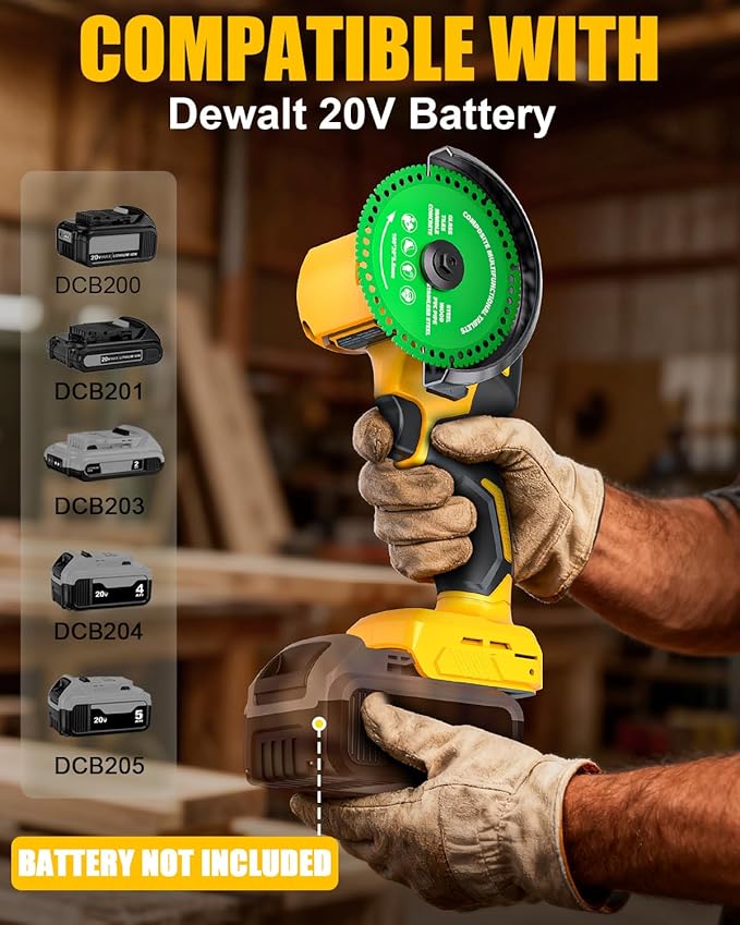 Ecarke Cordless Cut Off Tool Compatible with DeWalt 20V Battery, 4" Circular Saw Brushless Motor with Blades, 18,000 RPM Mini Cut Off Tool Kit for Wood/Metal/Plastic/Tile/Stone Cutting (Tool Only)