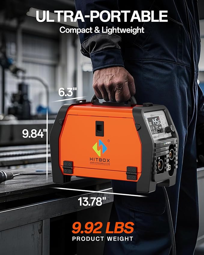 HITBOX Synergy MIG Welder 110V/220V 145A Flux Core Welder 4 IN 1 Gasless MIG/Lift TIG/Stick/Support Spool Gun Portable Welding Machine with Large Colorful Digital Display
