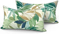 LVTXIII Set of 2 Outdoor Lumbar Pillows for Patio Furniture with White Piping, 12"x20" Fade Resistant Patio Lumbar Pillows with Inserts for Home Coach Sofa Use, Lush Leaf Green