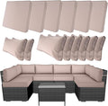 14 Piece Outdoor Furniture Replacement Cushions, Cover+Filling, 25.6" x 25.6" x 4" Foam Waterproof Outdoor Sofa Cushion Sets, Fit Wicker Rattan Sectional Conversation Set,Khaki