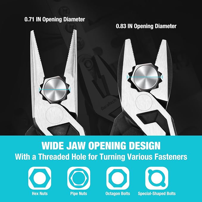 DURATECH 6 Inch Slip Joint Pliers, Small Pliers with Comfortable TPR Handle, High Carbon Steel, Swivel Rivet & DURATECH 3-Piece Compound Pliers Set, Gen 2 Dual Pivot Design for Ultra Labor-Saving