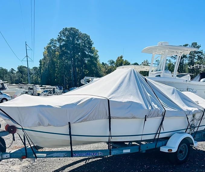 1200D Center Console Boat Cover with Motor Cove,14' - 16' L | 100% Waterproof Tear-Proof Trailerable Boat Cover with 13-19 Windproof Adjustable Straps