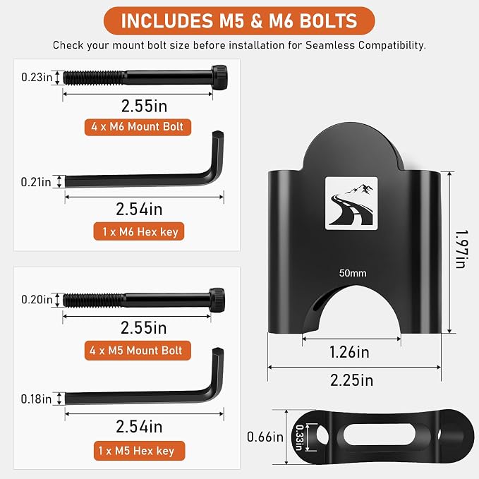 50mm Aluminum Aerobar Riser Kit, Clip On Aero Bars Armrest Handlebar Spacers for Road Bike Triathlon and Time Trial, Compatible with Profile Design 31.8mm Clamp, with M5 & M6 Mount Bolts