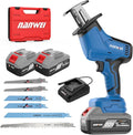 NANWEI Cordless Reciprocating Saw, 20V Brushless Motor 3500RPM Variable Speed, 2×4.0Ah Batteries, Tool-Free Blade Change, LED Light, 6 Blades, Portable for Wood/Metal/PVC Cutting (4.0Ah Batteries)