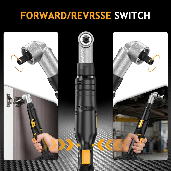 Cordless Right Angle 1/2'' Impact Wrench + 1/4''Driver fit for DeWALT 20v Max Battery 6 Variable Speeds 360 Degree Adjustable Head For Auto Service Plumbing & DIY Projects(Battery not included)