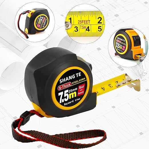 2 Packs Tape Measure 25 ft, Steel Measuring Tape Retractable, 25-Foot Basics Self-Locking Measurement Auto Lock Tape Rule Imperial/Metric Tape Measure for Body Measurements Handicraftsman