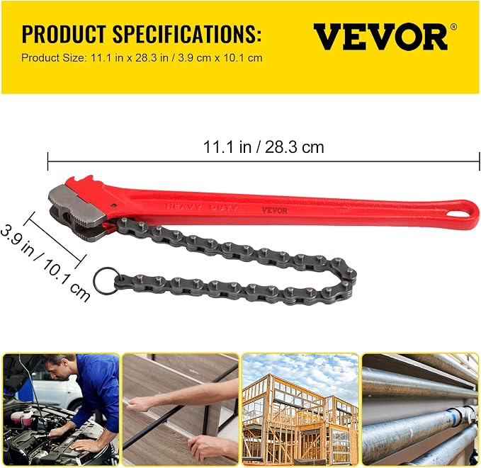 Mophorn Heavy Duty Oil Filter Chain Wrench, 36 inch, Double-Jaw & Anti-Skip Teeth, Ergonomic Handle, Rustproof Chain 30 inch