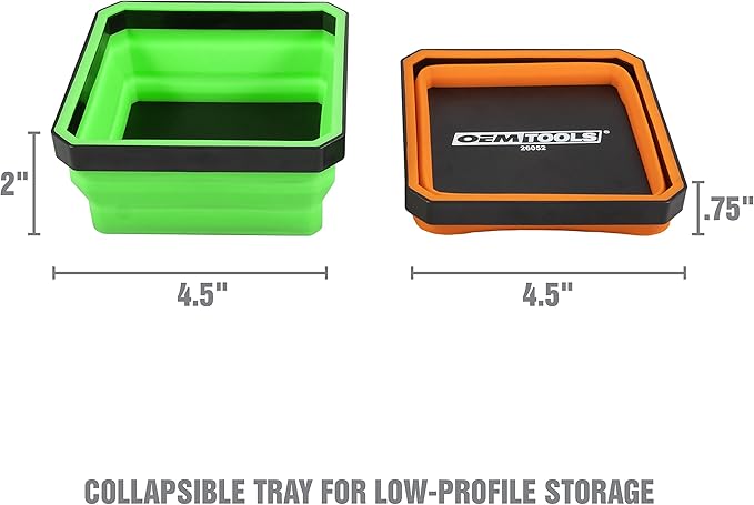 OEMTOOLS 26052 Foldable Magnetic Tray Set, Mothers Day Gifts, Magnetic Tray for Mechanic's Small Parts, Sorting and Storage, Collapsible, 4-1/2" Square, 2 lb. Capacity, 4 Color Gifts for Mom
