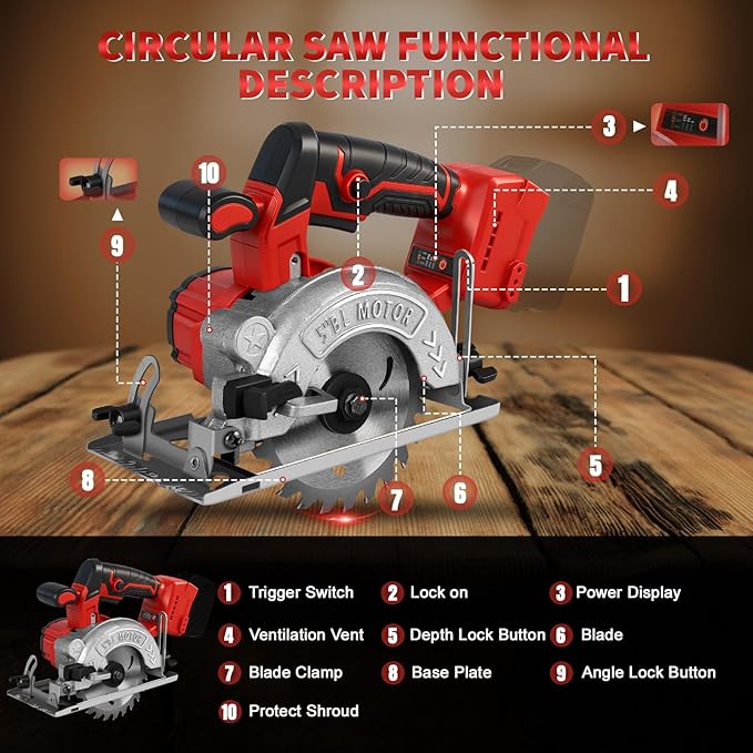 5 Inch Circular Saw for Milwaukee M18 18V Battery (No Battery), Brushless Cordless Round Saw Kit with 0-45° Cutting Bevel, 6200 RPM, Idea for Wood Plastic Soft Metal