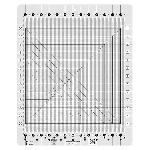 Creative Grids Stripology Squared Slotted Quilting Ruler – CGRGE2 – Made in USA, 14-1/2in x 17-3/4in, Non-Slip Grip Acrylic Fabric Strip Cutting, Sewing, Crafting, Patchwork Ruler & Template