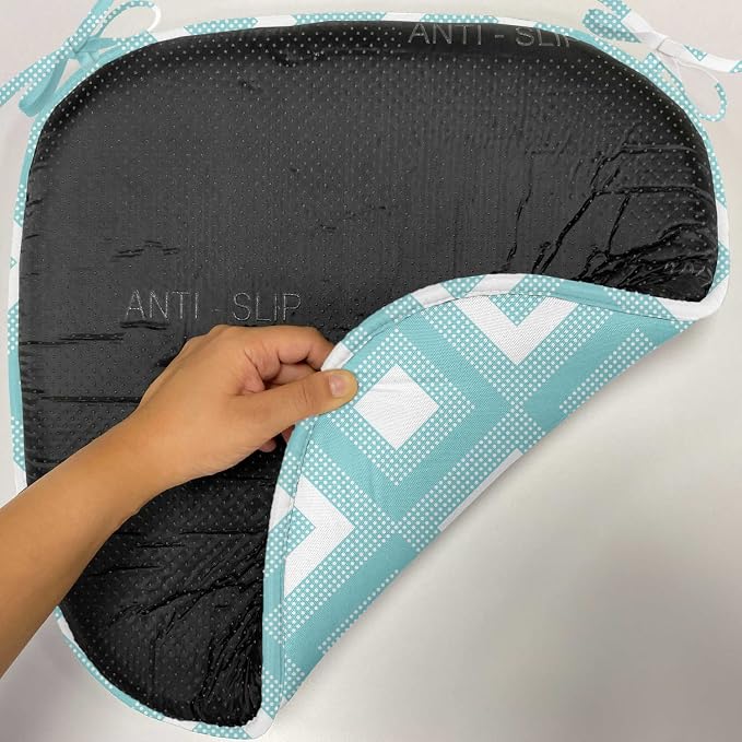 Lunarable Geometric Chair Seating Cushion, Nested Diagonal Squares with Tiny Polka Dots Symmetric Repetition, Anti-Slip Seat Padding for Kitchen & Patio, 16"x16", White and Pale Teal