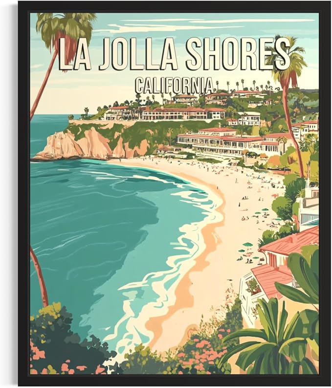 La Jolla Shores California Wall Art Print Poster, US Vintage Retro Beach Scenery Posters Prints for Restroom Home Picture Painting Artwork Gallery 219 (La Jolla Shores California, 24 x 36 inches, Unframed)