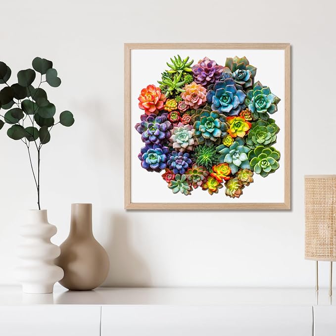 Delobil Succulent Plants Wooden Puzzles for Adults, 500 Pieces Jigsaw Puzzles, Unique Shaped Wood Puzzle Gift for Adults and Kids, Family Game 16.9'' x 16.5''