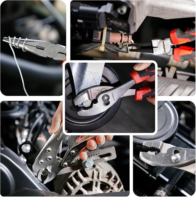 24 PC Pliers Tool Set with Storage Rack, Snap Ring, Needle Nose,Long Reach,Lineman's,Groove Joint and Diagonal Cutting Pliers,Cable Cutter,Wire Stripper for Plyers Home Use, Holiday,Fathers' Day Gift