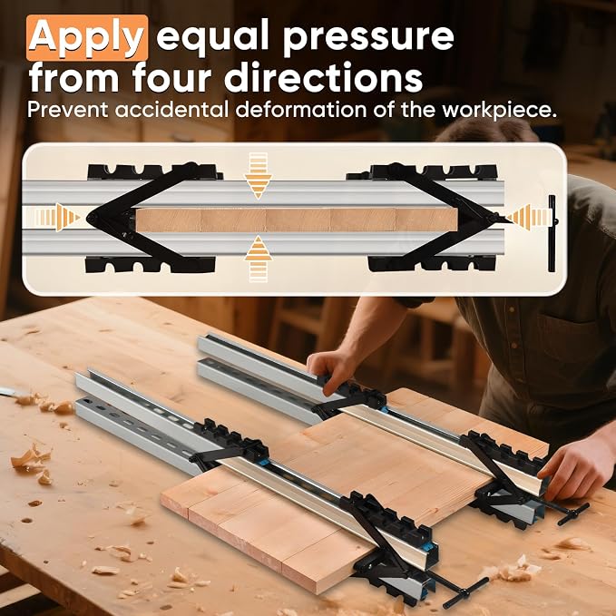 GADFISH Panel Clamps Woodworking, Panel Clamp, 2 Pack of 4 Way Pressure Clamps, Compatible with Two Mounting Methods, Suitable for Bonding Tabletops, Shelves, and Laminate Surfaces(2pc)