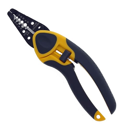 IDEAL Electrical 45-918 Kinetic Reflex T-Stripper - 6-16 AWG, Wire Stripper with Thumb Rest, Plier Nose, Slide Lock, Textured Grips,Black/Yellow