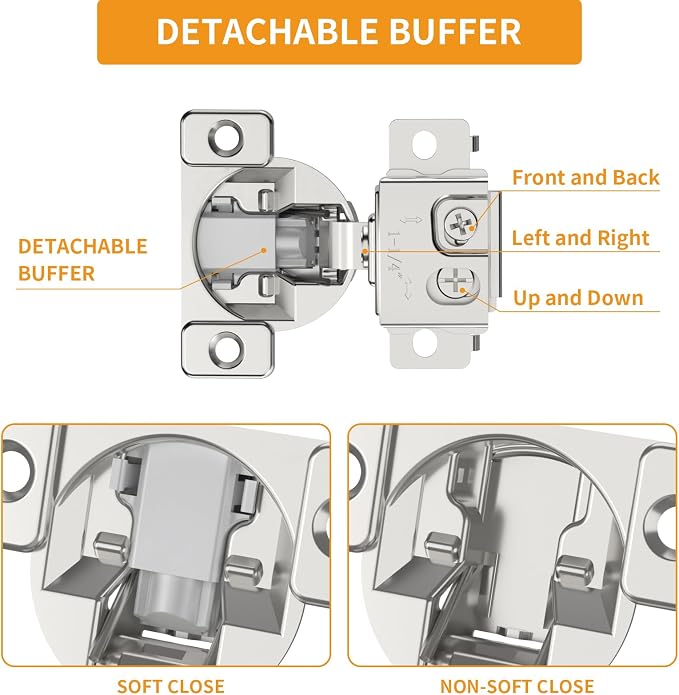 Chibery 10 Pack 1-1/4" Overlay 3D Soft Close Concealed Hinge, Face Frame Door, Small Angle Slow Close, Self Closing Hidden Satin Nickel, 105° Concealed Stainless Steel Hinges for Kitchen Cabinet Door
