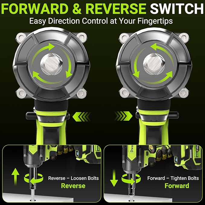 Cordless Impact Wrench 1/2 Inch, 1200N.m High Torque Brushless Impact Gun, 21V Power Impact Driver with 2×4.0Ah Batteries, 3-Speed modes & LED Light, 5 Sockets for Car/Mower/Pickup/Truck/RV