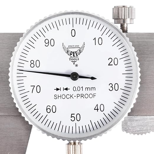 PEC Dial Caliper 0-8 Inch, Stainless Steel Precision Measuring Tool with Shock-Proof Dial, High Accuracy ±0.001"