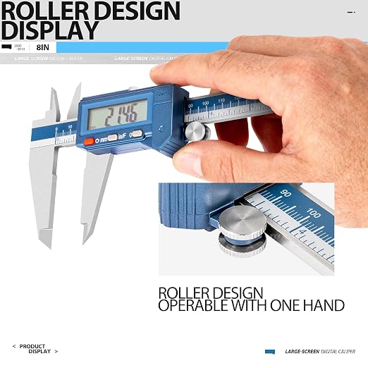 Dasqua 8" IP54 Digital Caliper, Stainless Steel Water-Resistant Precision Measuring Tool with Large LCD, Inch/Metric/Fraction Switch, Resolution 0.0005"/0.01mm/1/128, Accuracy ±0.001"/0.02mm