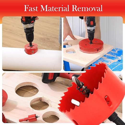3-1/2 inch Bi-Metal Hole Saw Drill Bit - Ideal for Circular Cuts in Wood, Plastic, and Sheet Metal - 1-3/16" Cutting Depth - Includes Arbor and Pilot Bit
