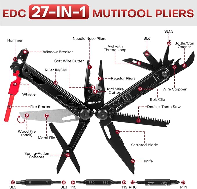 WETOLS Multitool with Pocket Knife, Stainless Steel Needle Nose Pliers