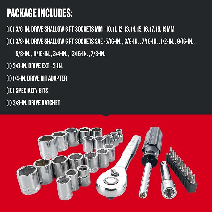 CRAFTSMAN Mechanics Tool Set, SAE/Metric, 3/8-Inch Drive, 32-Piece (CMMT12013)