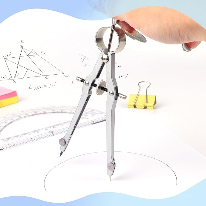 Unjoo Compass and Protractor Set, Professional Drawing Compass Tool, Metal Compass with Extra Refills, Compass for Geometry and 6 Inch Math Protractors 180 Degree (Navy Blue)