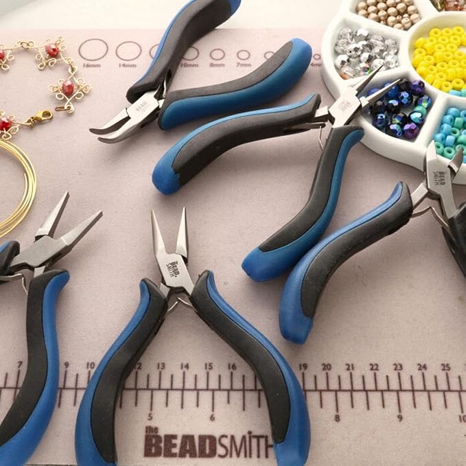 The Beadsmith Ergonomic Plier Set – 5-Piece Kit: Chain Nose, Round Nose, Flat Nose, Bent Chain Nose & Semi-Flush Side Cutter – Extra-Fine Tips, Comfortable Ergonomic Grip & Double-Leaf Springs