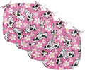 Lunarable Cow Chair Seating Cushion Set of 4, Cartoon Pattern Domestic Farm Animal and Daisy Flowers, Anti-Slip Seat Padding for Kitchen & Patio, 16"x16", Pink Charcoal Grey