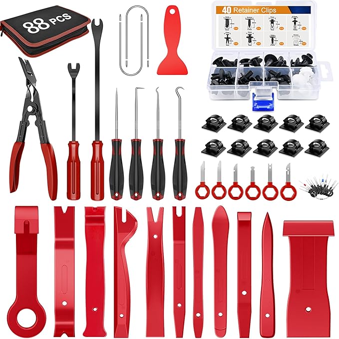 GOOACC 88Pcs Trim Removal Tool, Auto Push Pin Bumper Retainer Clip Set Fastener Terminal Remover Tool Adhesive Cable Clips Pry Kit Car Panel Radio Removal Auto Clip Pliers