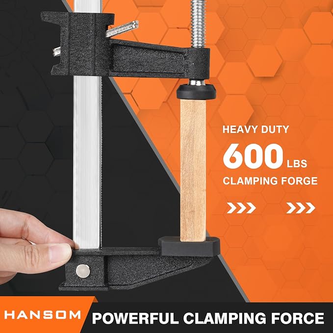 4-Pack 36 inch Bar Clamps,Long Wood Clamps Heavy Duty Force 600 Lbs Adjustable and Release Quickly,Woodworking Clamps Throat Depth 2.5 inch with Plastic Handle