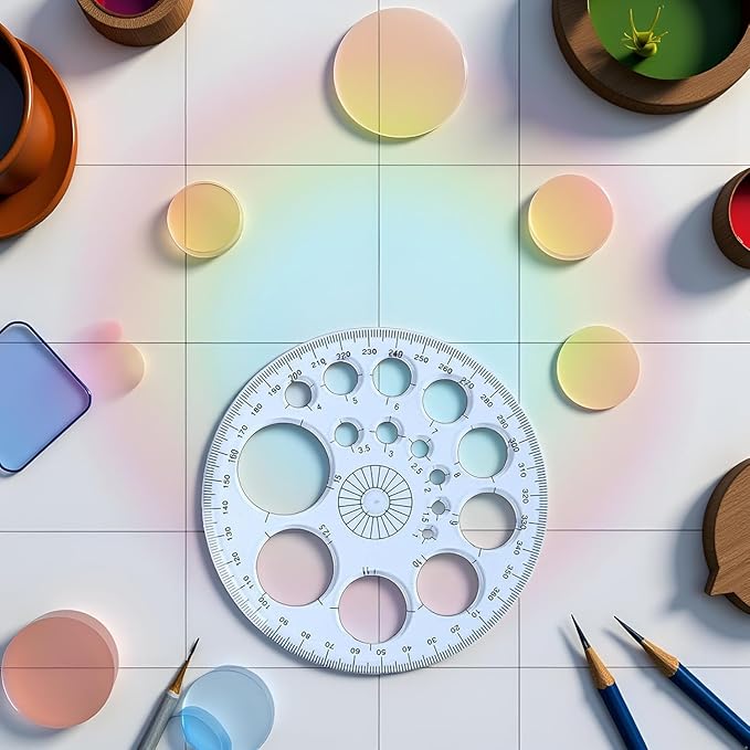 White Round Protractor 360 Degree, Plastic Full Circle Template, 16 Sizes Drawing Tool, Technical Drawing