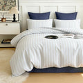 Sedefen Blue Striped Duvet Cover 3 Pcs, Grey White Stripe Bedding Set with 2 Pillowcases, Modern Minimalist Stripes Soft Breathable Microfiber Duvet Cover Set for All Season