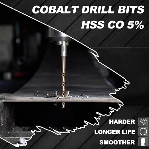 3/16 Cobalt Drill Bit for Metal and Hard Steel(10Pcs),Hex Shank Quick Change M35 HSS Twist Impact Drill Bit Set,with Storage Case