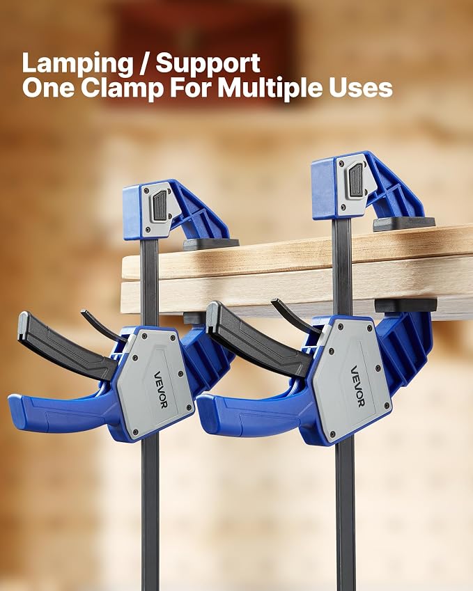 VEVOR Bar Clamps for Woodworking, 2-Pack 24 inch One-Handed Clamp/Spreader, Quick-Grip F-Clamp with 340 lbs Load Limit, Premium Plastic and Carbon Steel, for Woodworking Metal working, Blue + Black
