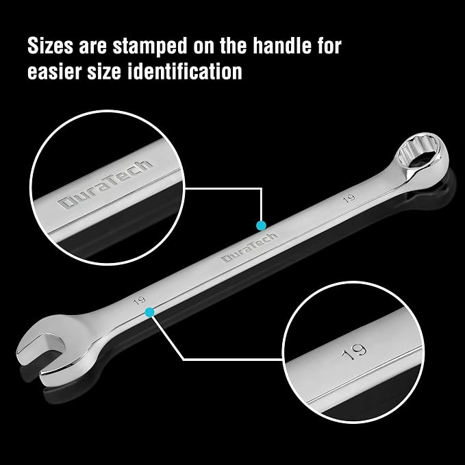 DURATECH Combination Wrench Set, SAE & Metric, 22-piece, 1/4-7/8" & 8-19mm | CR-V Steel, Organized in Wrench Holder