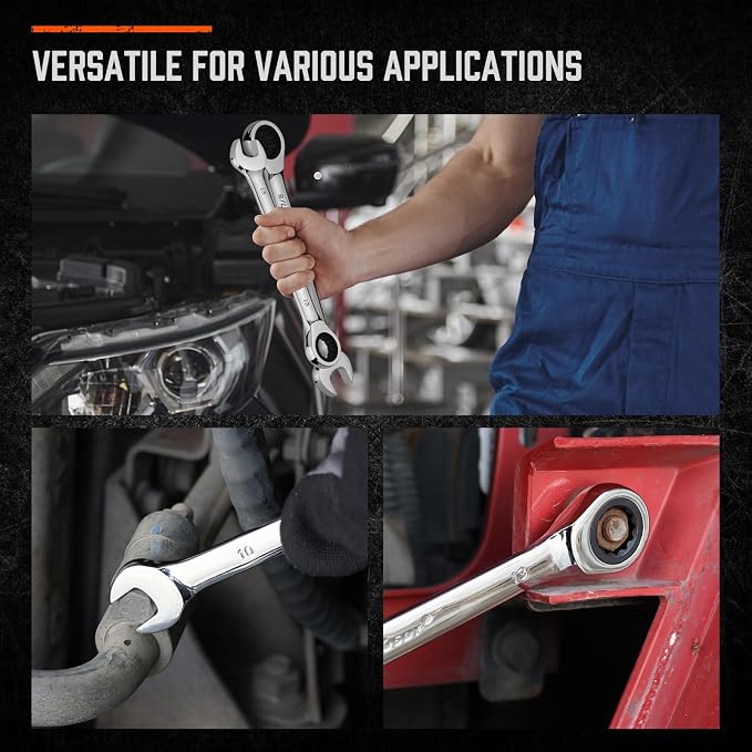 HORUSDY 13-Piece Sturdy Ratcheting Wrench Set | Metric Sizes 6–19mm | Max Torque Ratchet Combination Wrenches Set with Storage Rack | 72-Tooth | Chrome Vanadium Steel