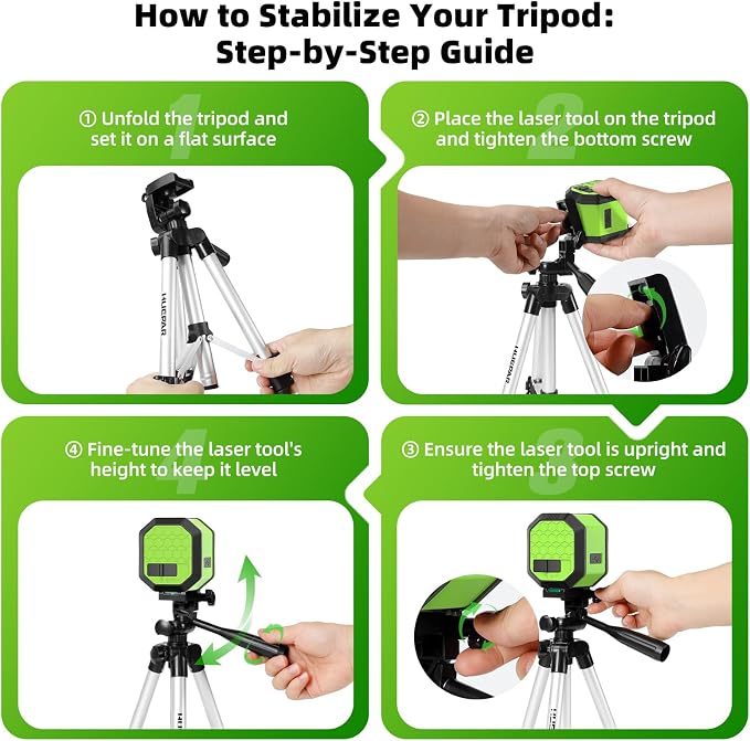 Laser Level with 25.6in Tripod, Fathers Day Dad Gifts, Huepar 100Ft Self Leveling Laser Level Rechargeable Green Cross Line Laser Leveler Tool for Picture Hanging, Tile, Home Renovation, Carry Bag