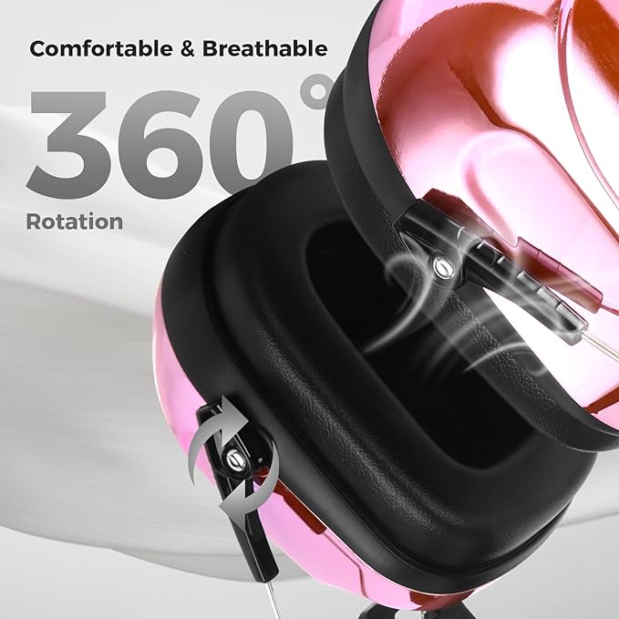 ProCase Noise Reduction Ear Muffs, Sound Proof Ear Protection, NRR 28dB Noise Cancelling Headphones for Adults Kids Autism, Hearing Protection for Shooting Gun Range Mowing -Metalic Pink